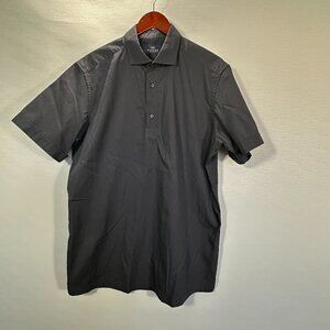 Mazura Shirt Mens XL Button Up Black Short Sleeve Custom Clothier Split Hem